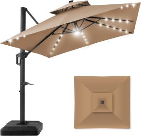 Best Choice Products 10x10ft 2-Tier Square Cantilever Patio Umbrella with Solar LED Lights, Offset Hanging Outdoor Sun Shade for