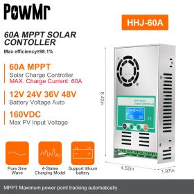 PowMr MPPT 60A Solar Charge Controller Discharge Backlight 12V 24V 36V 48V Auto for Vented Sealed Gel Nicd Li Solar Cells Panel