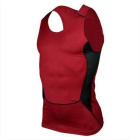 Hot Sale Men Fitness GYM Base Layer Top Compression Sleeveless Sports Tight Shirts (Color: Red, size: XXXL)