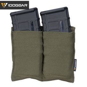 IDOGEAR 5.56 Magazine Pouch Tactical Mag Pouch Fast Draw MOLLE Carrier Double Open Top Hunting Gear 3554 (Color: Ranger Green)