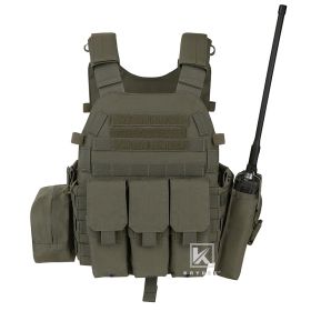 KRYDEX LBT-6094A Tactical Modular Vest Triple Mag/Radio/Dump Pouch Airsoft Hunting Battle Plate Carrier MOLLE Vest Camo MC (Color: RG)