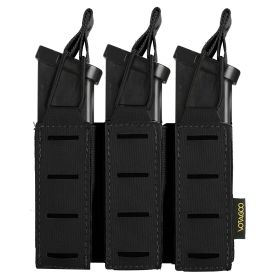 VOTAGOO Tactical Mollo Magazine Pouch Pistol 9mm Triple Bag Hunting Airsoft Shooting Accessories With Tactical Vests (Color: Black)