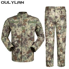 Oulylan Combat Uniform Camo Tactical Suit Men Special Forces Coat Pant Fishing Camouflage Militar Hunting Clothes (Color: Python green, size: M)