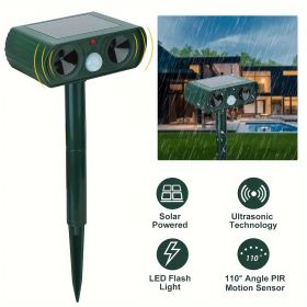 Animal Repellent, Solar Motion Sensor, Outdoor Farm, Garden, Courtyard Solar Power Ultrasonic Animal Repeller Pest Repellent Dog Cat Deer Raccoon (Color: Dark Green)