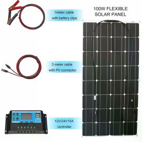 12v Flexible Solar Panel Kit 100w 200w 300w Solar Panels with Solar Controller for Boat Car RV and Battery Charger (Color: 100w solar system)