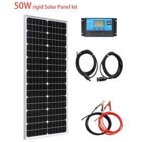 Glass Solar Panel 50W 100W 25 Years Service Life 25MM Thickness Aluminum Frame Cell 12V 19.8V Rigid Tempered Photovoltaic panels (Color: 50W Kit B)