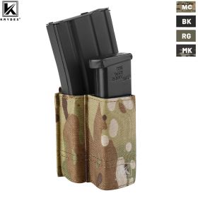 KRYDEX Tactical 5.56 .223mm Rifle with 9mm Pistol Magazine Pouch For Hunting Airsoft Vest Belt Gear Compatible Belt & MOLLE (Color: MCBK)